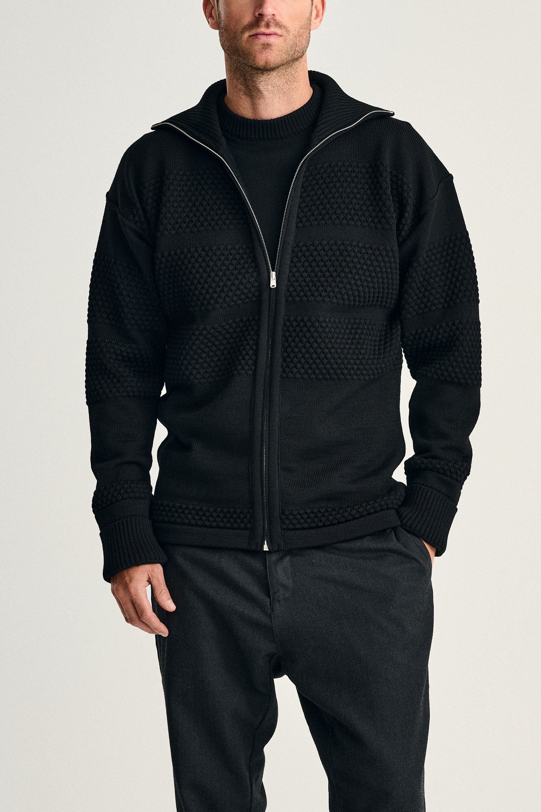FISHERMAN cardigan | full zip | black void | S. N. S. HERNING
