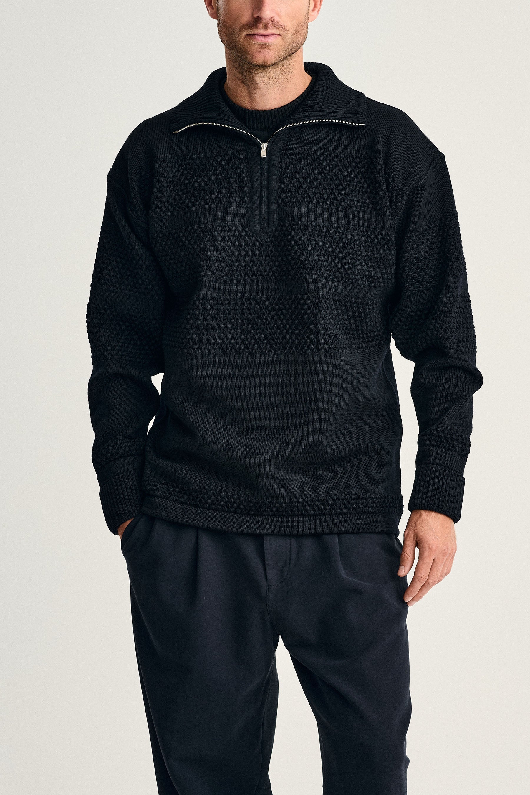 FISHERMAN sweater | short zip | navy blue | S.N.S. Herning