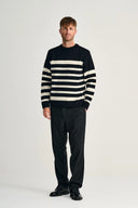 GIVEN-III crew neck | rund hals, navy blue / natural white