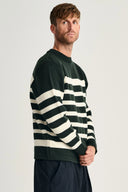 GIVEN-III crew neck | rund hals, dark forest green / natural white