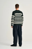 GIVEN-III crew neck | rund hals, dark forest green / natural white