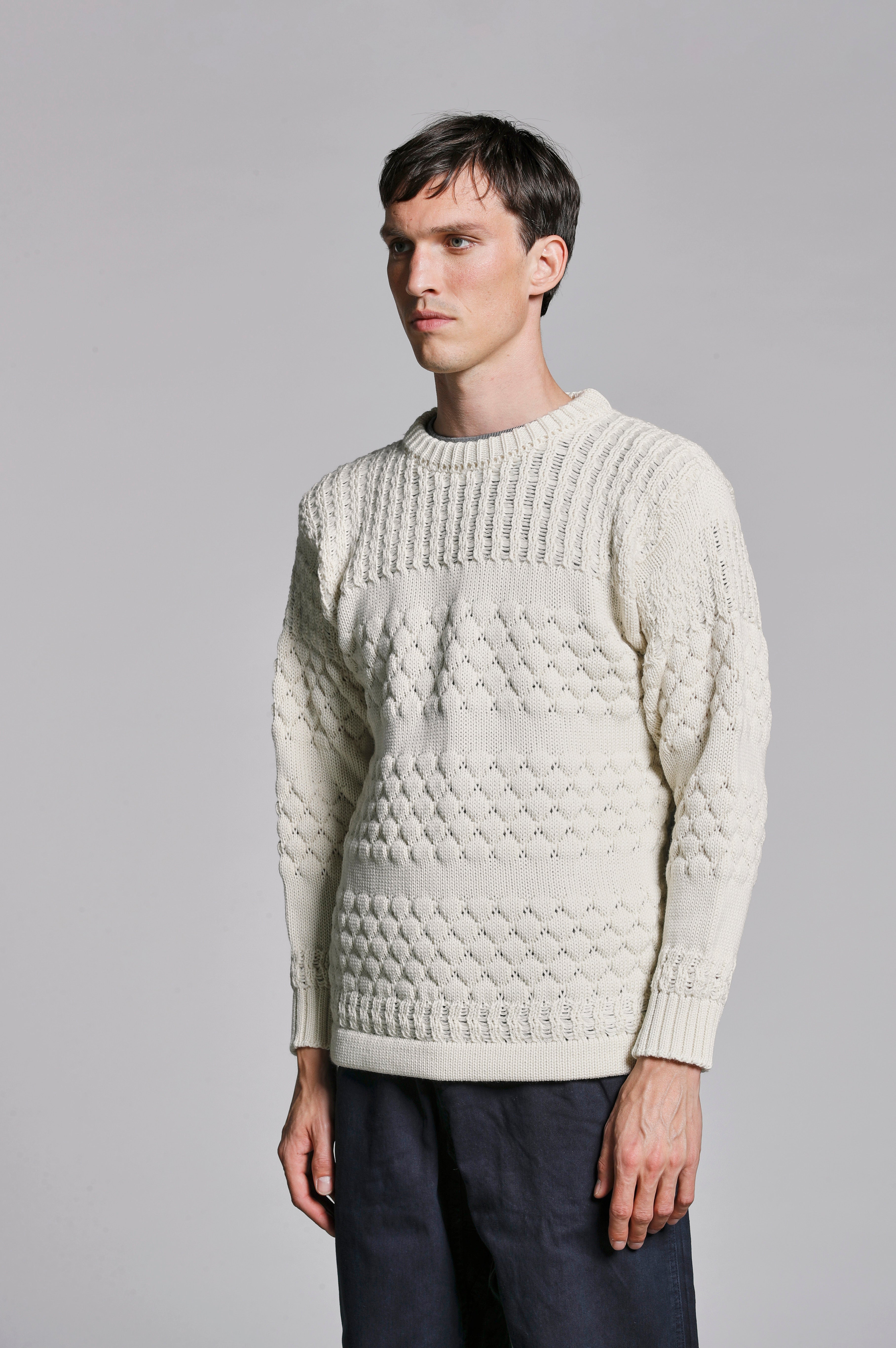 White heavy textured knitted crew neck | MACRO | S. N. S. HERNING – S ...