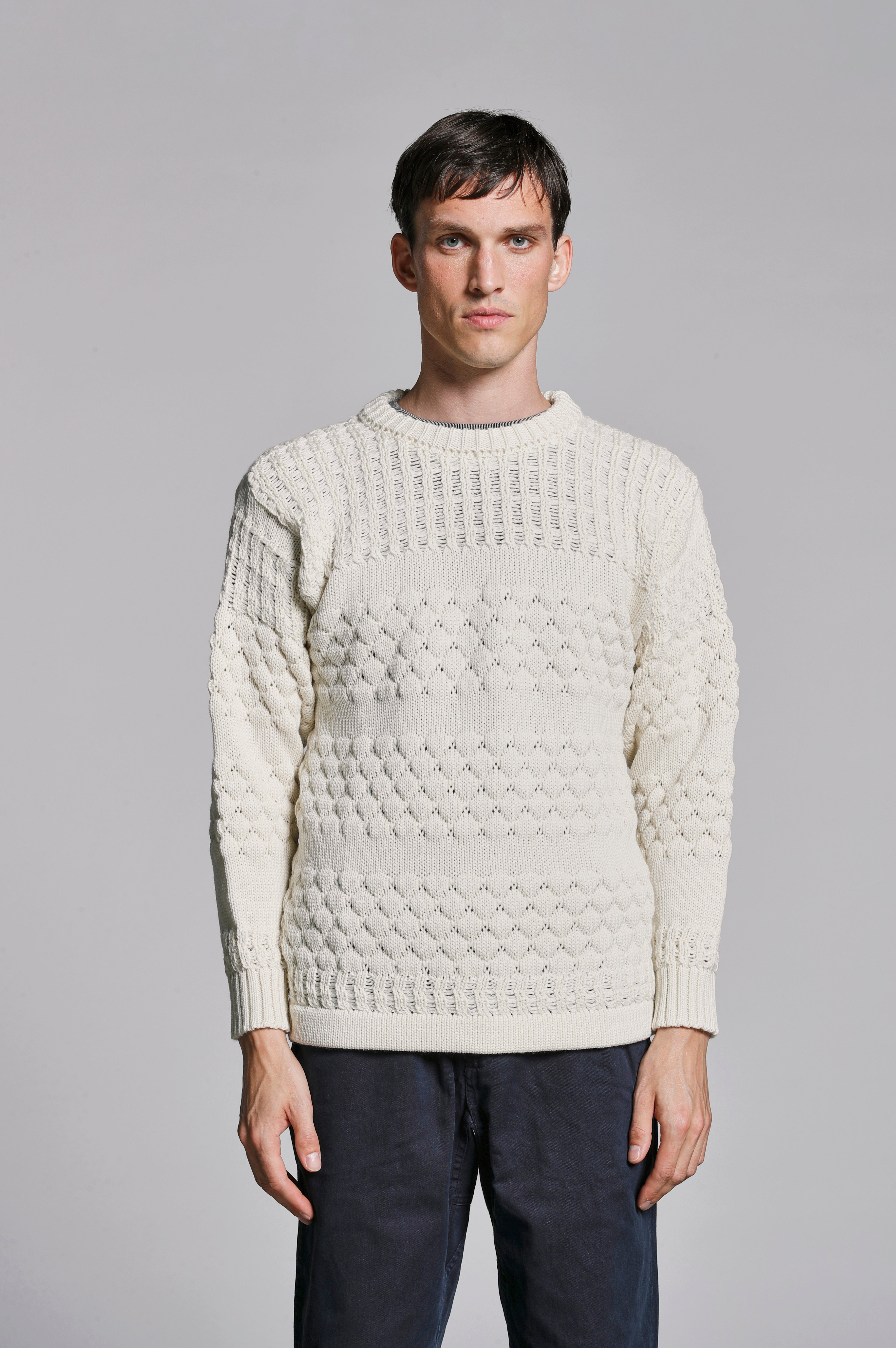 White heavy textured knitted crew neck | MACRO | S. N. S. HERNING – S ...
